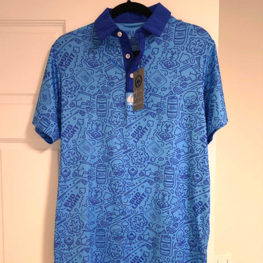 Pins & Aces Blue Bud Light Medium Golf Polo